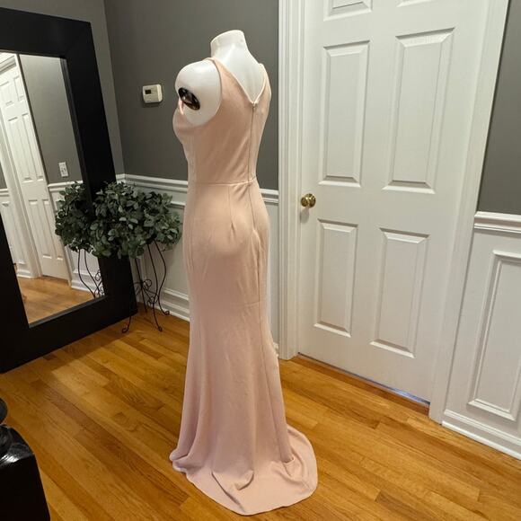 BHLDN Jones Blush Pink Long Crepe Maxi Dress with Train Size 6  Gown BNWT - Picture 6 of 15